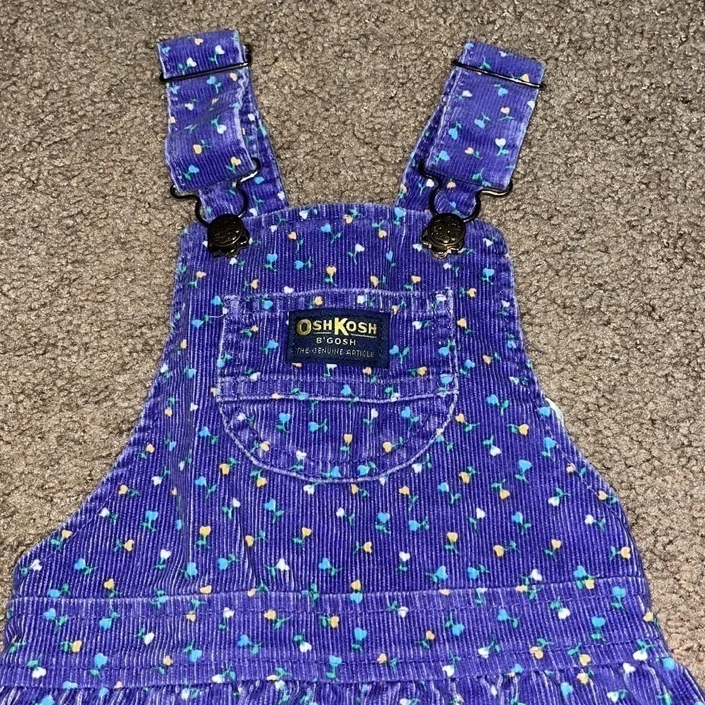 Vintage‎ Osh Kosh B’Gosh Corduroy Overall Jumper Dress Ditsy Floral Purple 6